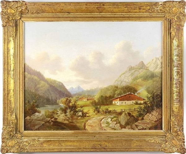 River Landscape With A Homestead Oil Painting - Franz Anton Feilhammer