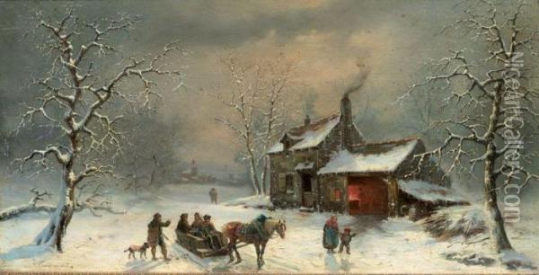 Promeneurs Et Cavaliers A L'entree D'un Village Oil Painting - Louis Claude Malbranche