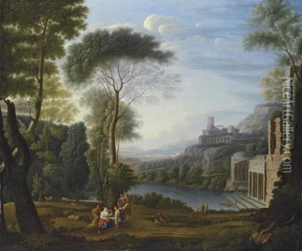 Dido And Aeneas In A Classical Landscape Oil Painting - Claude Lorrain (Gellee)
