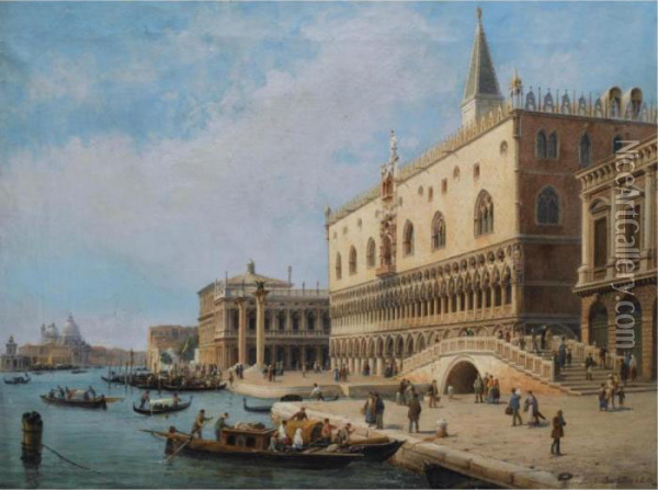 View Of The Palazzo Ducale, Venice Oil Painting - Luigi Querena