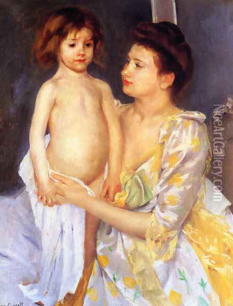 Jules Being Dried By His Mother Oil Painting - Mary Cassatt