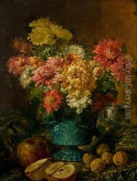A Still Life Of Chrysanthemums In A Vase Oil Painting - Rose Mead