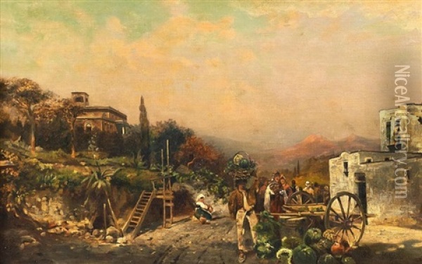 Strasenszene Bei Neapel Oil Painting - Robert Alott