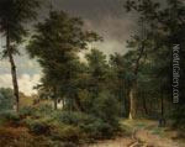 Figures In A Wooded Landscape Oil Painting - Georgius Jacobus J. Van Os