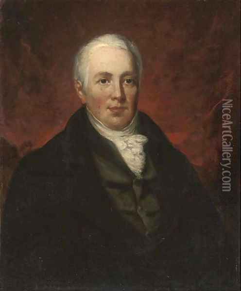 Portrait of James Longsdon (1745-1821), half-length, in a black coat and white cravat Oil Painting - John Hoppner