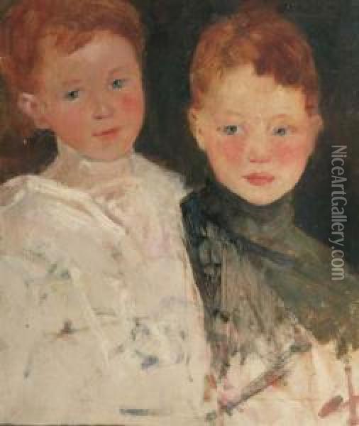 Double Portrait Of The Artist's Children Oil Painting - Simon Maris