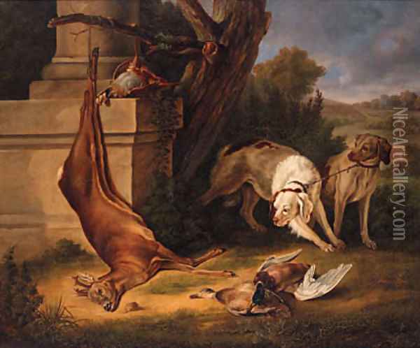 Hunting Dogs with Game in a Landscape Oil Painting - Jean-Baptiste Oudry
