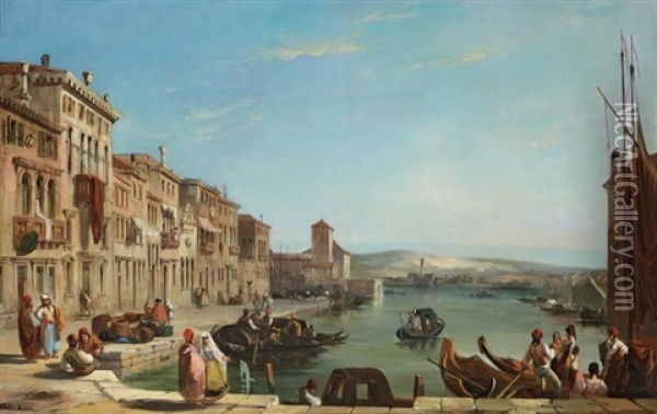 Vue D'un Quai A Venise Oil Painting - Edward Pritchett