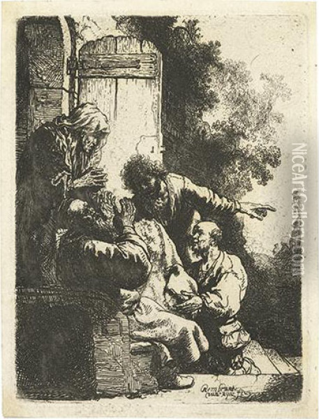 Joseph's Coat Brought To Jacob. Oil Painting - Rembrandt Van Rijn