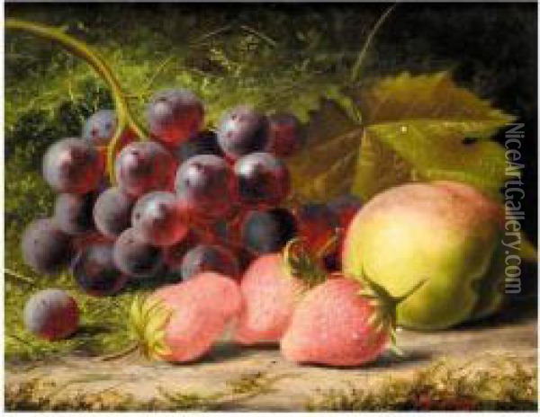 Strawberries, Grapes And A Peach; Grapes Plums And A Hazelnut Oil Painting - Henry George Todd