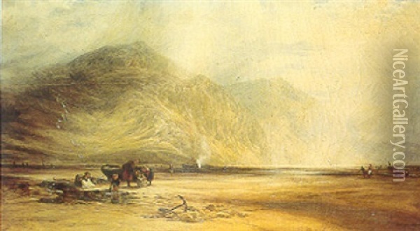 Conway Sands, Gathering Mussels Oil Painting - Henry Clarence Whaite