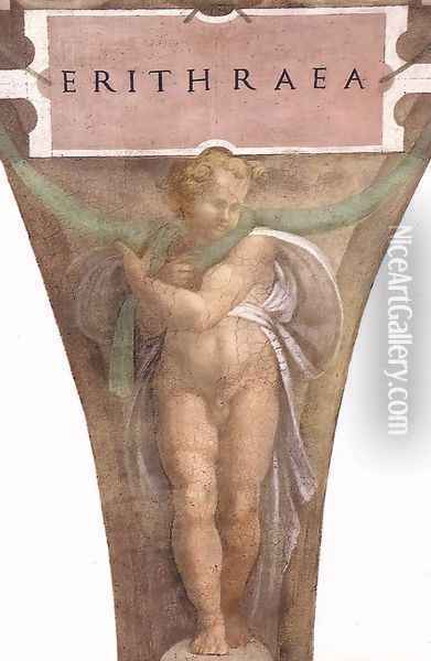 The Erythraean Sibyl (detail-2) 1509 Oil Painting - Michelangelo Buonarroti