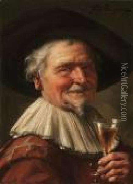 A Fine Wine Oil Painting - Fritz Wagner