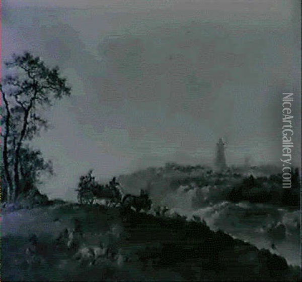 Carriole Dans Un Paysage De Riviere Oil Painting - Jean-Baptiste Leprince