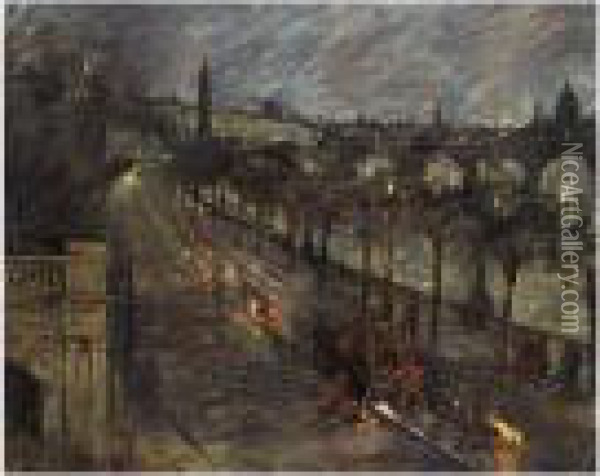 Embankment - Road Menders At Night Oil Painting - Stanhope Alexander Forbes