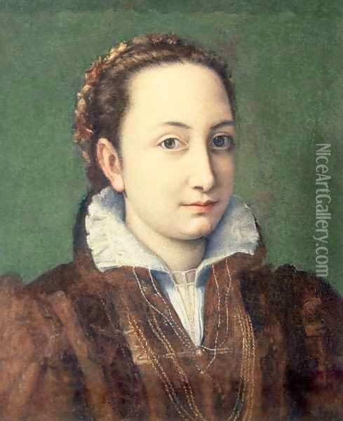 Self portrait, attired as maid-of-honour to the Queen of Spain Oil Painting - Sofonisba Anguissola