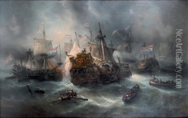 Scene De Bataille Navale Oil Painting - Louis-Gabriel-Eugene Isabey