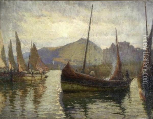Fishing Boats In Harbour Oil Painting - Alfred Hayward