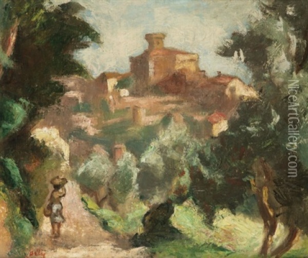 Ville De Cagne-le-vieux (chateau Grimaldi) Oil Painting - Manuel Ortiz De Zarate