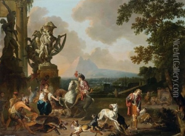 Un Retour De Chasse (in 3 Parts) Oil Painting - Abraham Danielsz Hondius