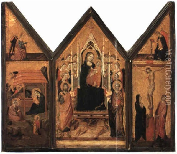 The Madonna And Child Enthroned With A Female Saint Oil Painting - Jacopo (del Casentino) Landini
