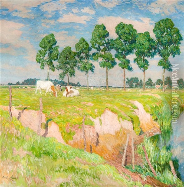 La Berge Rongee Oil Painting - Emile Claus