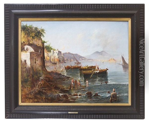 Pescatori A Posillipo Oil Painting - Giuseppe Aprea