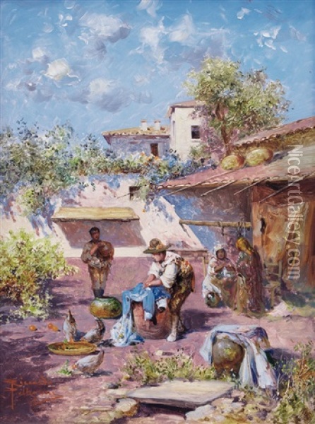 Cortile Di Siviglia Oil Painting - Riccardo Pellegrini