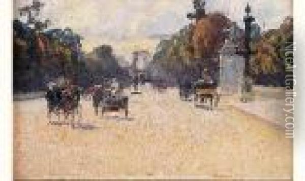 Caleches Sur Les Champs-elysees, Circa 1900 Oil Painting - Enrique Atalaya Gonzalez