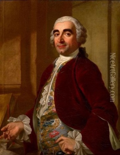 Portrait D'homme En Habit De Velours Rouge Et Au Gilet Borde De Fleurs Oil Painting - Jean-Baptiste van Loo
