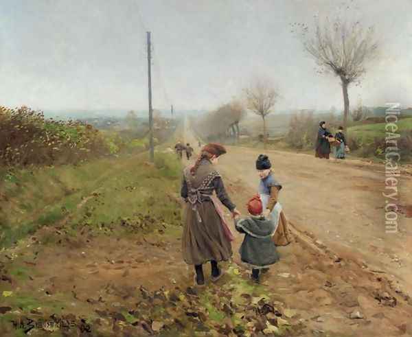 Children on a Country Road (Børn på landevej) Oil Painting - Hans Anderson Brendekilde