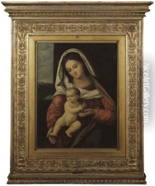 Madonna Das Auf Ihrem Schoss Sitzende Kind Haltend Oil Painting - Marco Basaiti