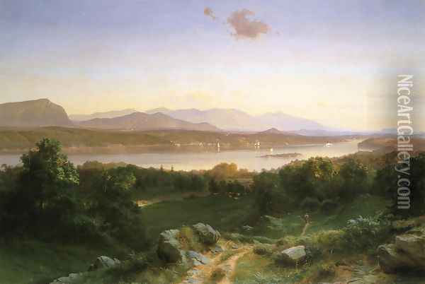 View of The Hudson from Hyde Park Oil Painting - Johann Carmiencke