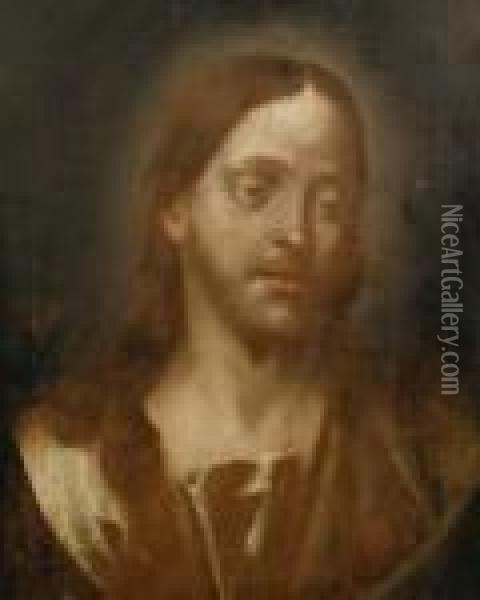 The Head Of Christ, Within A Paintedoval Oil Painting - Giovanni Battista Piazzetta