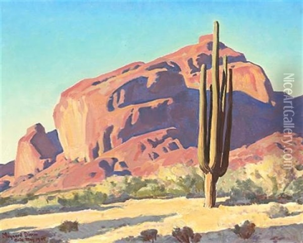 Red Rocks And Cactus (no. 746) Oil Painting - Maynard Dixon