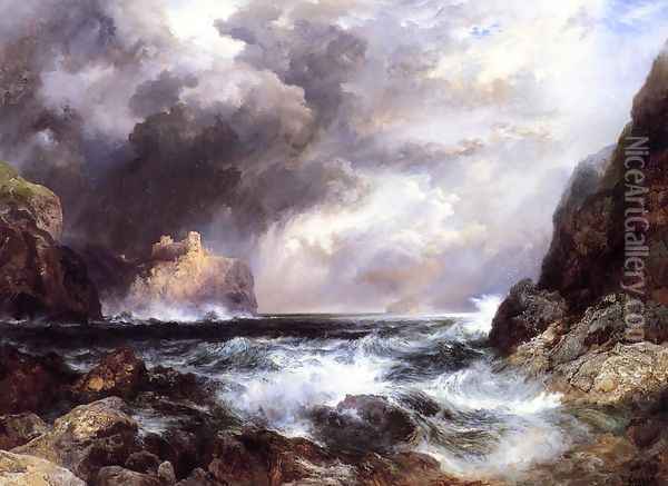 Tantallon Castle North Berwick Scotland Oil Painting - Thomas Moran