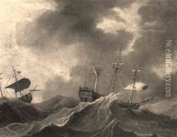 A Frigate In A Swell Oil Painting - Nicholas Pocock