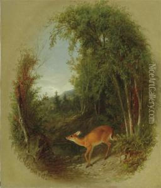 Deer In A Landscape Oil Painting - William Holbrook Beard