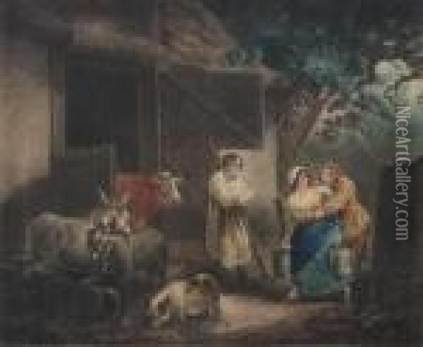 The Barn Door Oil Painting - George Morland