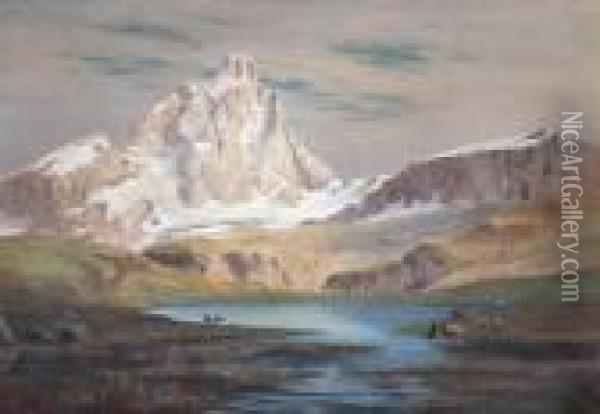 Il Cervino Con Il Lago Blu Oil Painting - Leonardo Roda