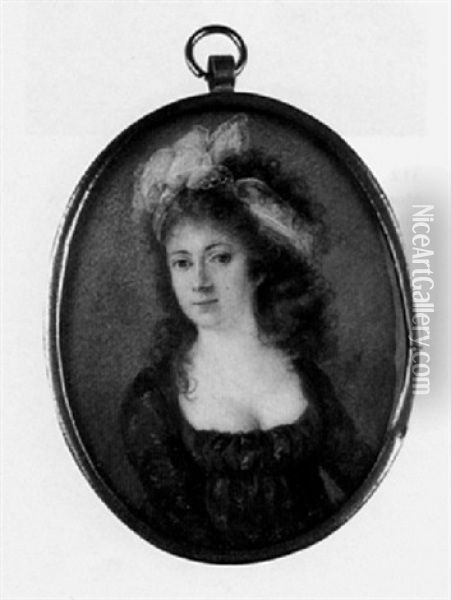 Bildnis Einer Dame In Blauem Decolltiertem Kleid Und Haarband Oil Painting - Johann Baptist Anker