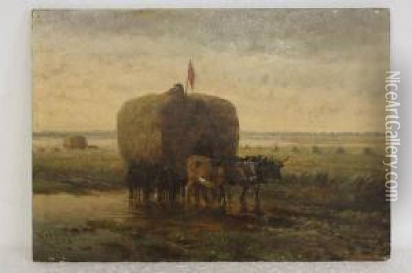 Landschap Met Hooiwagen Oil Painting - Helmert Richard Van Der Flier
