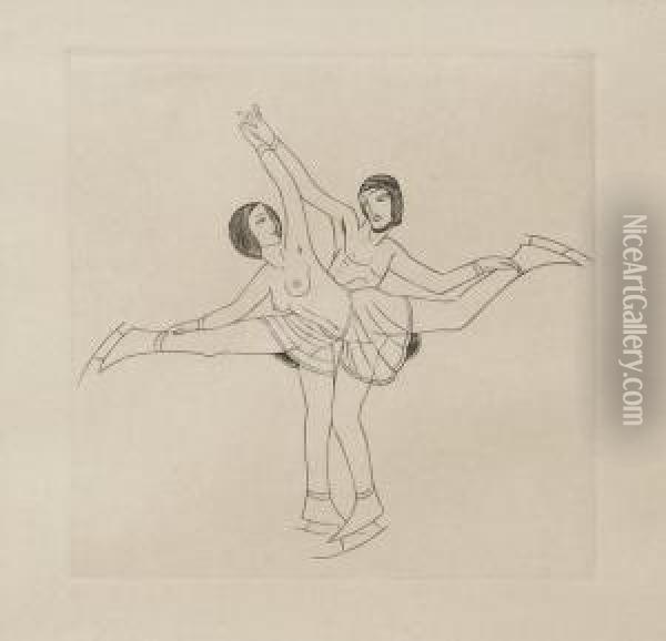 The Skaters Oil Painting - Eric Gill