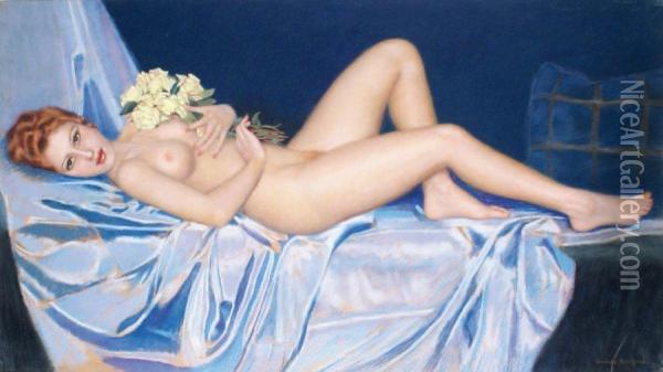 Nu Allonge Oil Painting - Gustave Brisgand