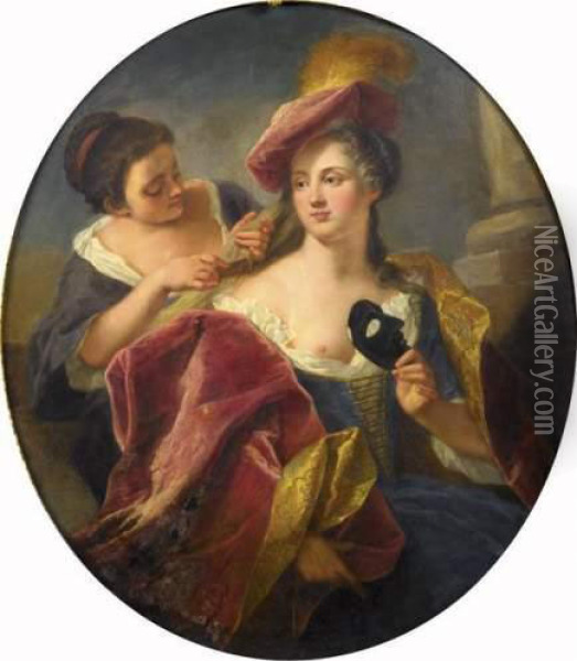 Jeune Femme S'habillant Pour Un Bal Masque Oil Painting - Jacques-Francois Courtin