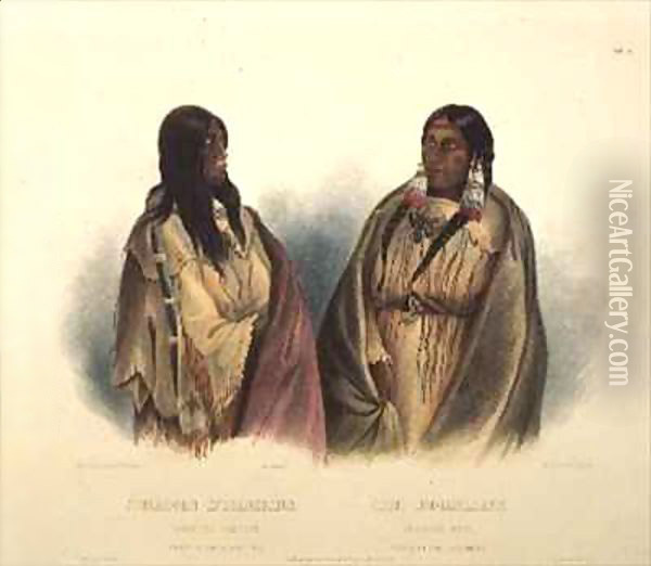 Woman of the Snake-Tribe and Woman of the Cree-Tribe Oil Painting - Karl Bodmer