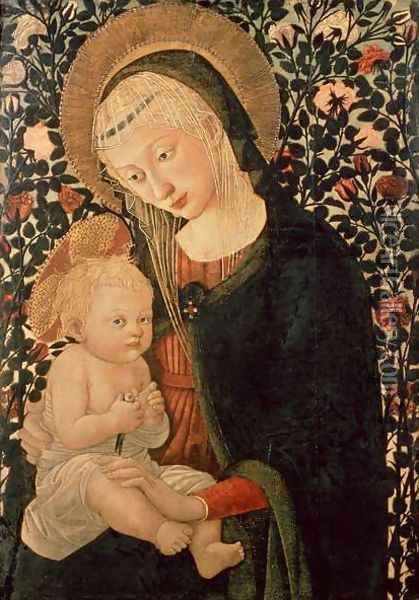 Madonna and Child seated, Child holding a Bird Oil Painting - Pier Francesco Fiorentino