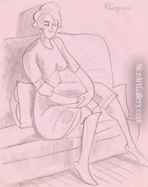 Sitting Woman Oil Painting - Jerzy Faczynski