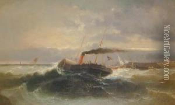 Vapeur Par Gros Temps. Oil Painting - Alfred Godchaux