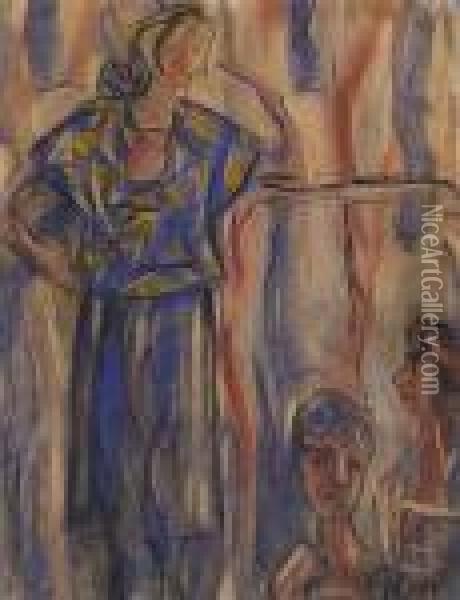 Dame Im Blauen Kleid Oil Painting - Christian Rohlfs